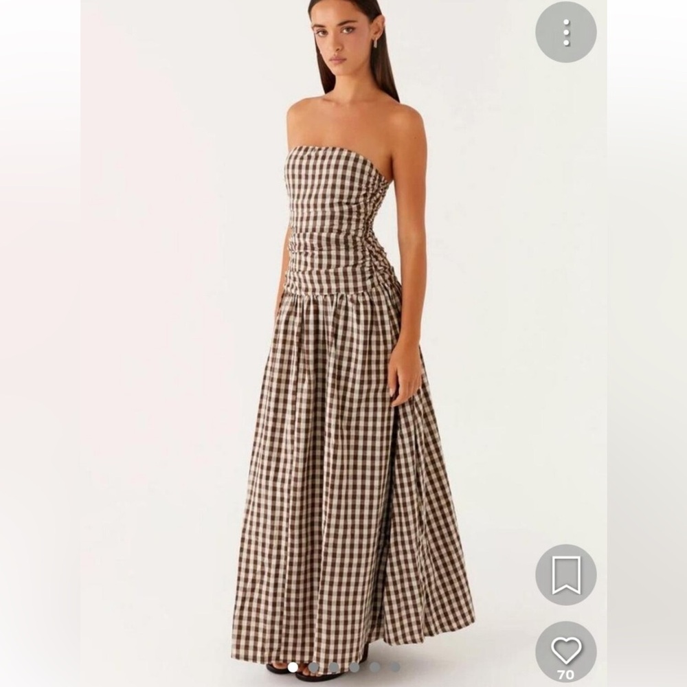 NWT Peppermayo Plaid Gingham Brown Dress 100% Cotton